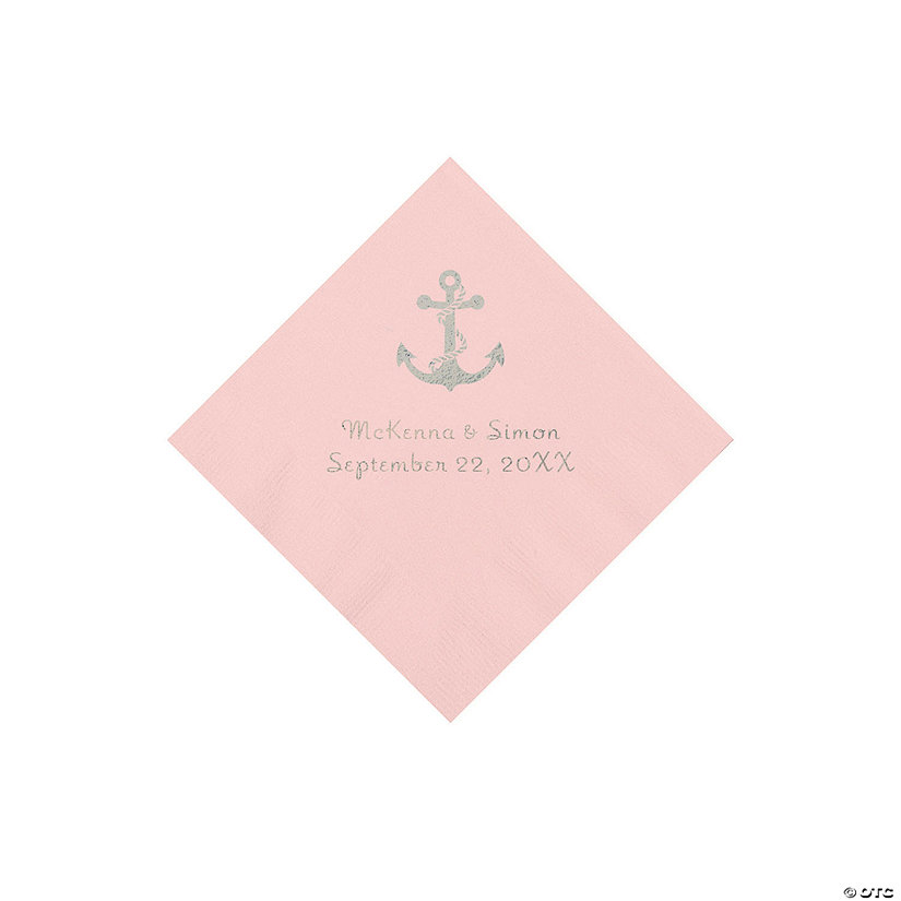 Pink Anchor Personalized Napkins with Silver Foil - Beverage Image