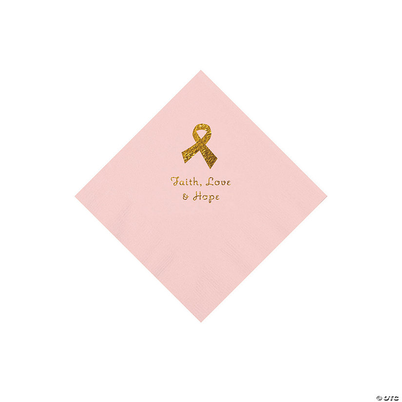 Pink Awareness Ribbon Personalized Napkins with Gold Foil - 50 Pc. Beverage Image Thumbnail