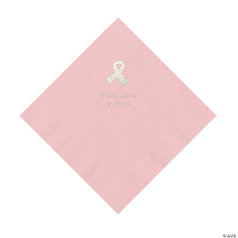 Pink Awareness Ribbon Personalized Napkins with Silver Foil - 50 Pc. Luncheon Image