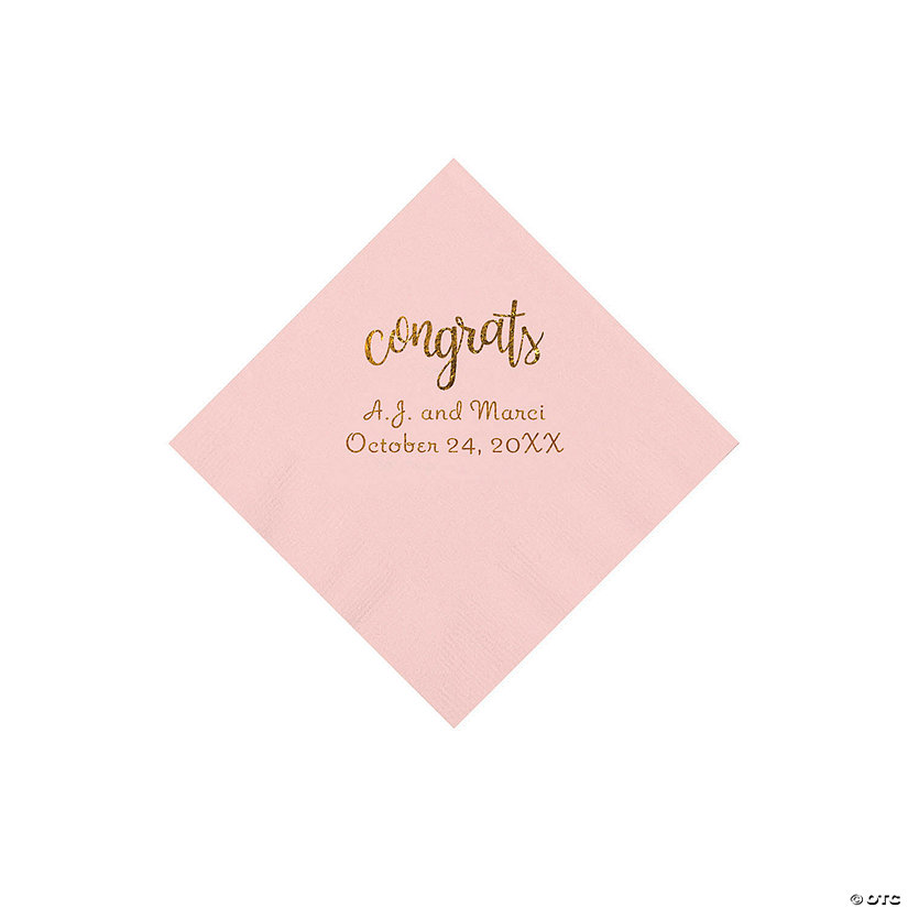 Pink Congrats Personalized Napkins with Gold Foil - Beverage Image Thumbnail