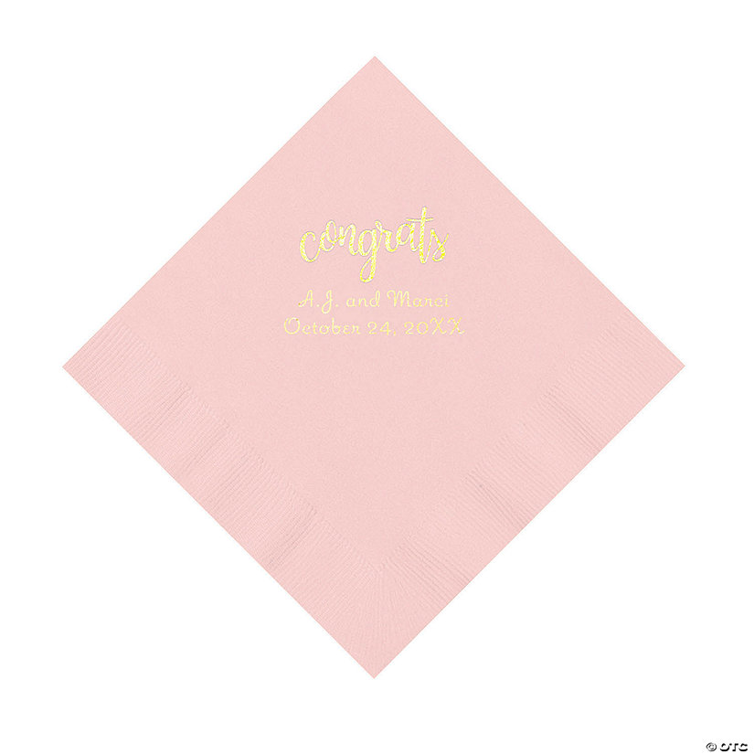 Pink Congrats Personalized Napkins with Gold Foil - Luncheon Image Thumbnail