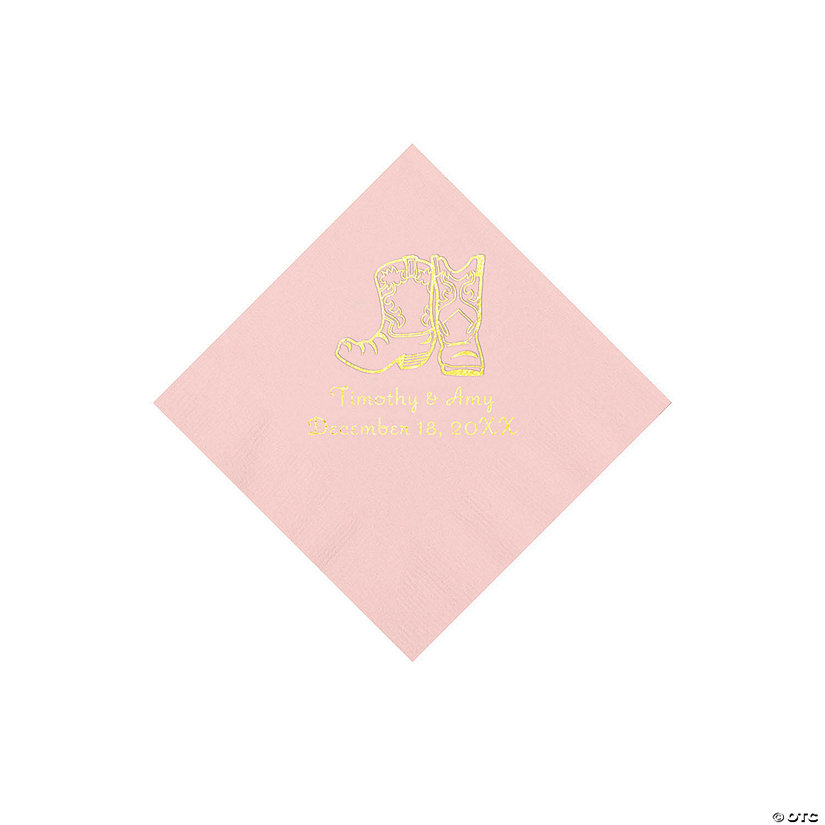 Pink Cowboy Boots Personalized Napkins with Gold Foil - Beverage Image Thumbnail