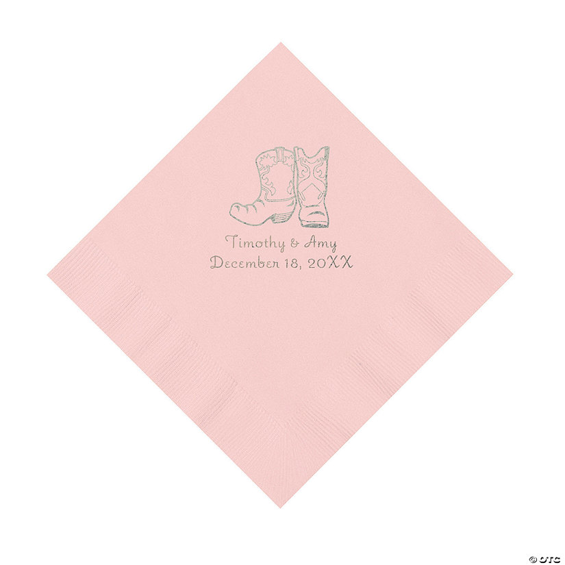 Pink Cowboy Boots Personalized Napkins with Silver Foil - Luncheon Image