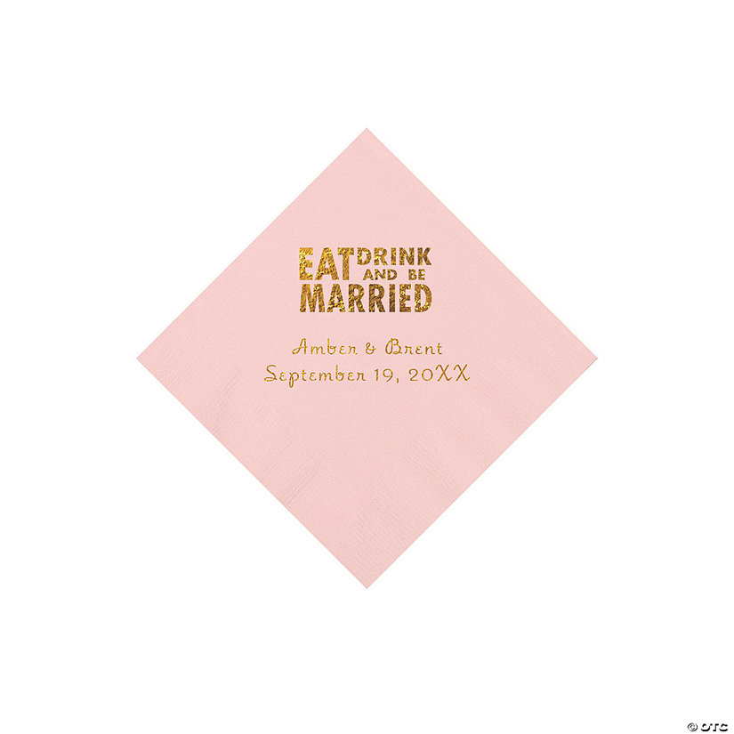 Pink Eat, Drink And Be Married Personalized Napkins with Gold Foil - 50 Pc. Beverage Image Thumbnail
