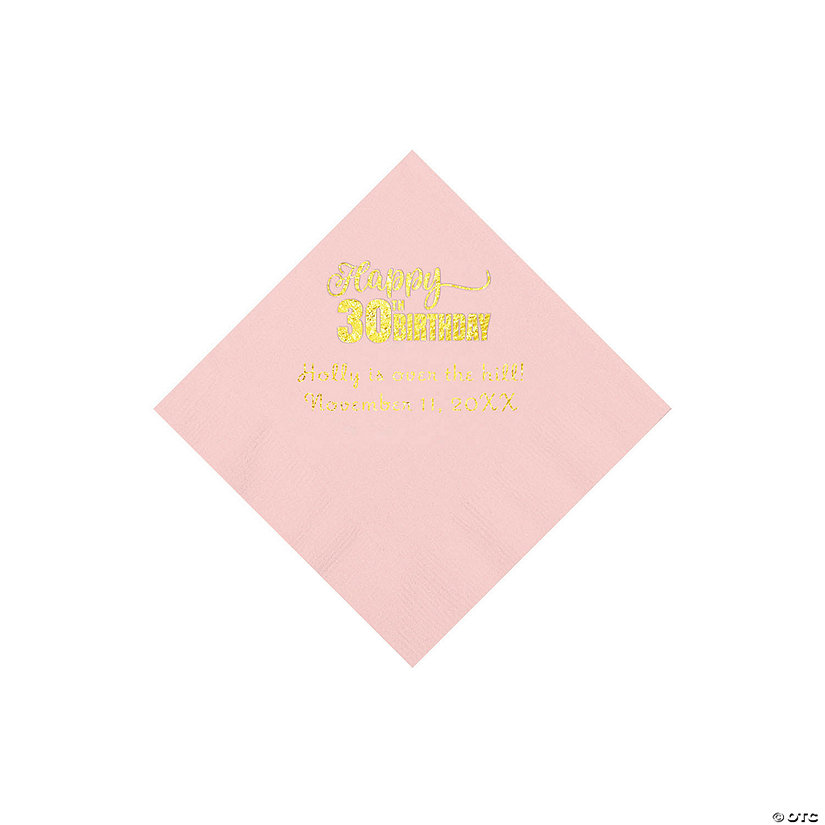 Pink Happy 30<sup>th</sup> Birthday Personalized Napkins with Gold Foil - 50 Pc. Beverage Image Thumbnail