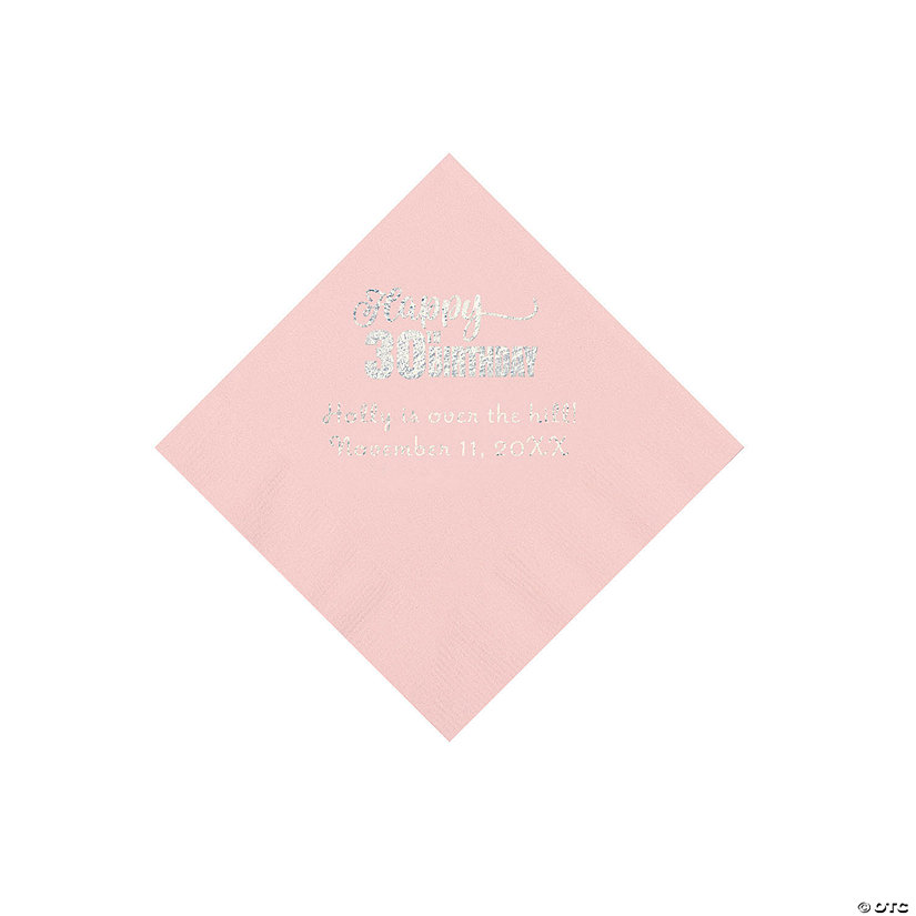 Pink Happy 30<sup>th</sup> Birthday Personalized Napkins with Silver Foil - 50 Pc. Beverage Image Thumbnail