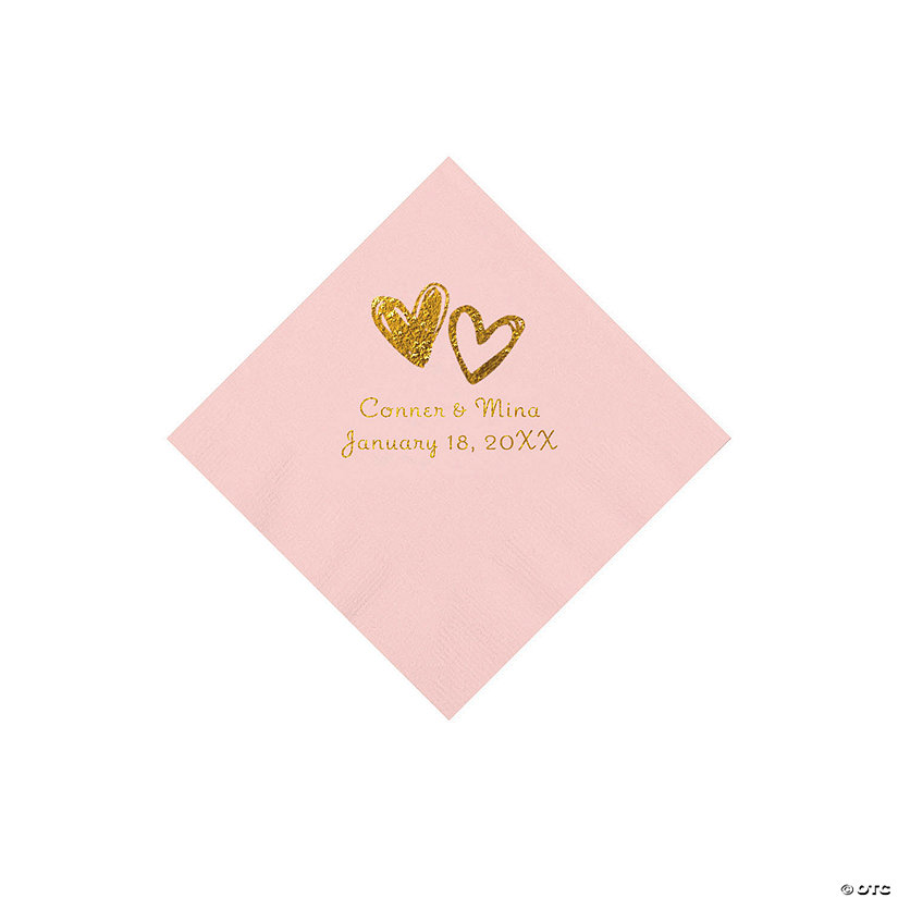 Pink Hearts Personalized Napkins with Gold Foil - Beverage Image Thumbnail