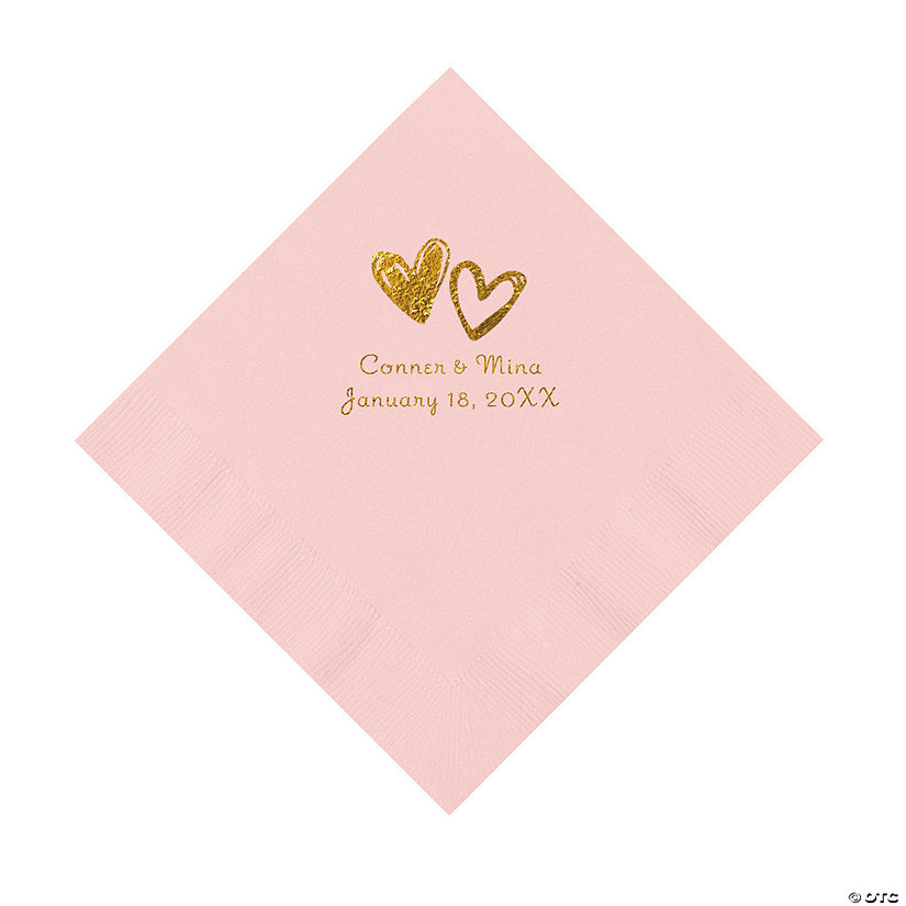 Pink Hearts Personalized Napkins with Gold Foil - Luncheon Image Thumbnail