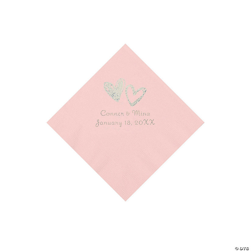 Pink Hearts Personalized Napkins with Silver Foil - Beverage Image Thumbnail