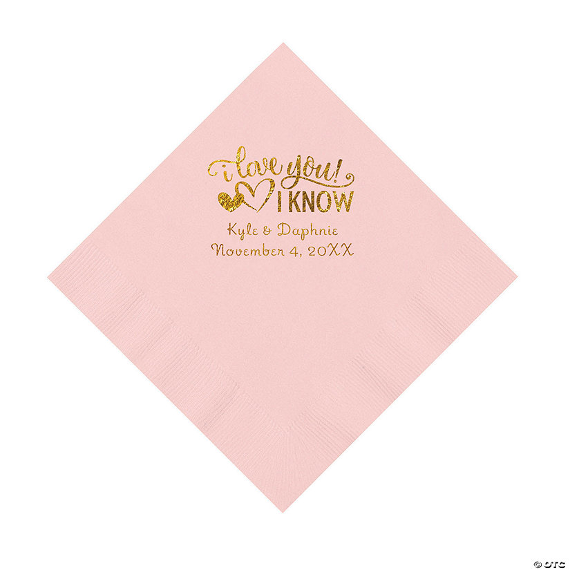 Pink I Love You, I Know Personalized Napkins with Gold Foil - Luncheon Image Thumbnail