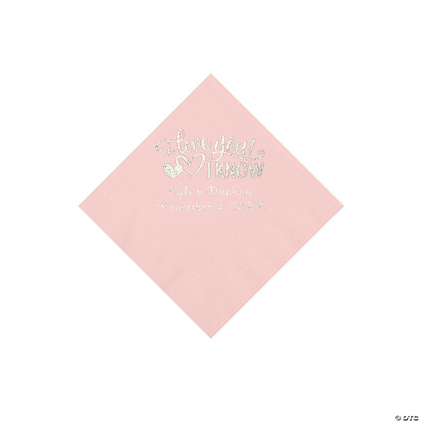 Pink I Love You, I Know Personalized Napkins with Silver Foil - Beverage Image Thumbnail