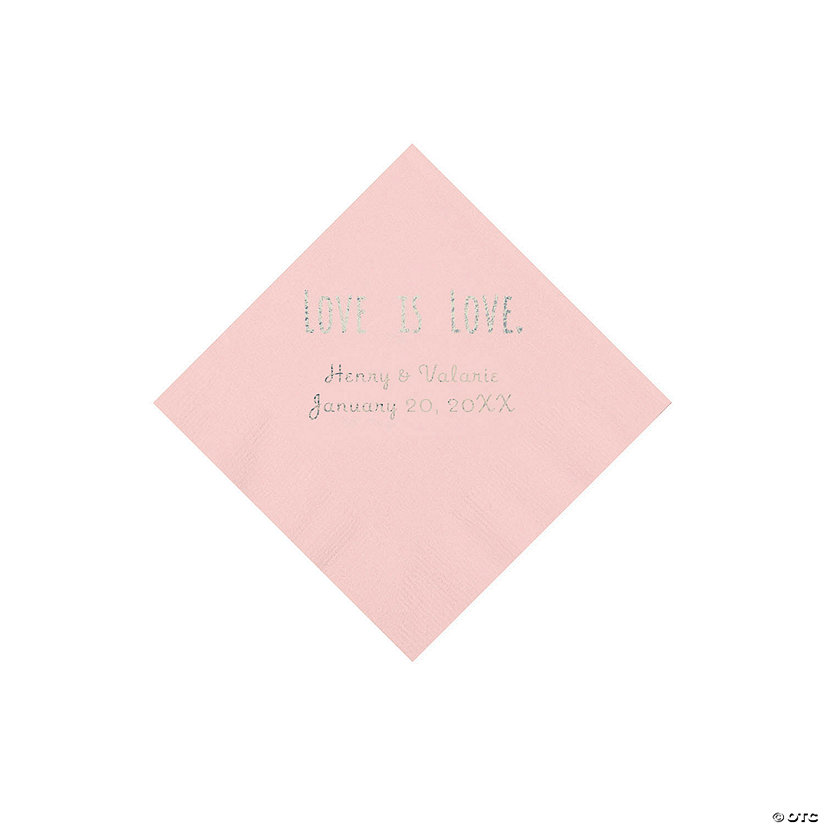 Pink Love is Love Personalized Napkins with Silver Foil - Beverage Image Thumbnail