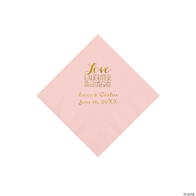 Pink Love Laughter & Happily Ever After Personalized Napkins with Gold Foil - Beverage Image Thumbnail