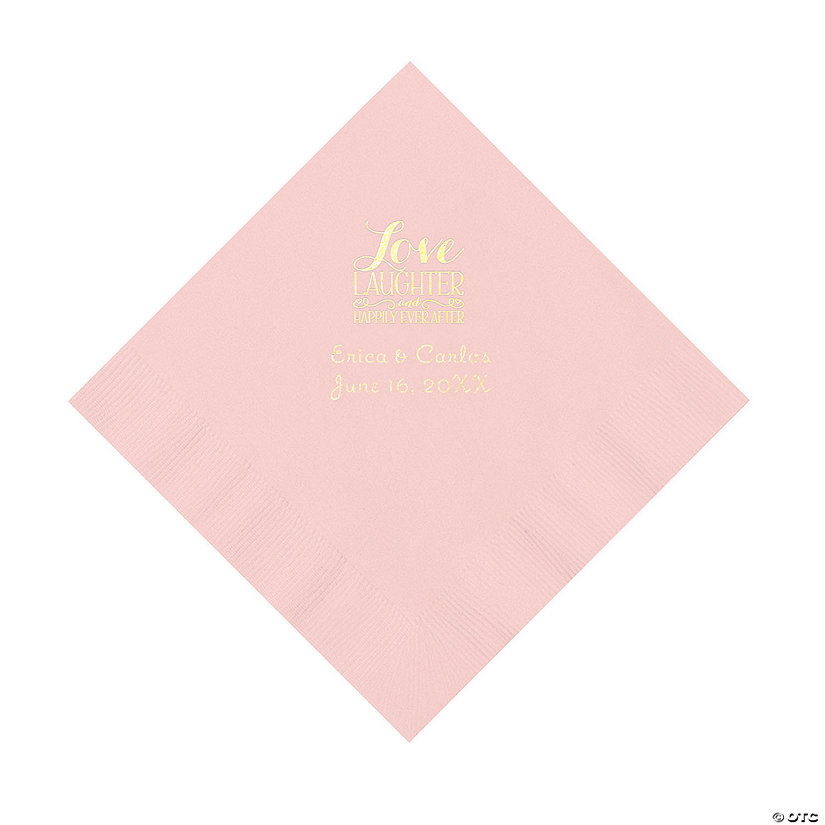 Pink Love Laughter & Happily Ever After Personalized Napkins with Gold Foil &#8211; Luncheon Image Thumbnail