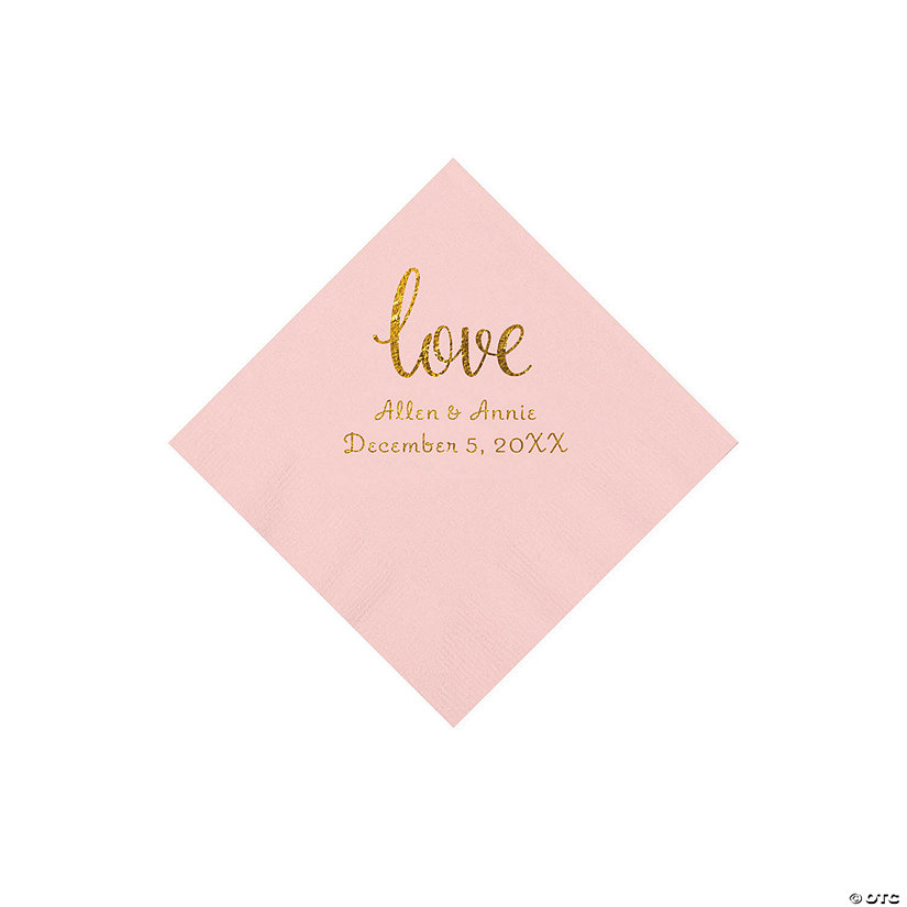 Pink Love Script Personalized Napkins with Gold Foil - Beverage Image Thumbnail