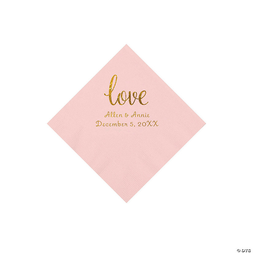 Pink Love Script Personalized Napkins with Gold Foil - Beverage Image