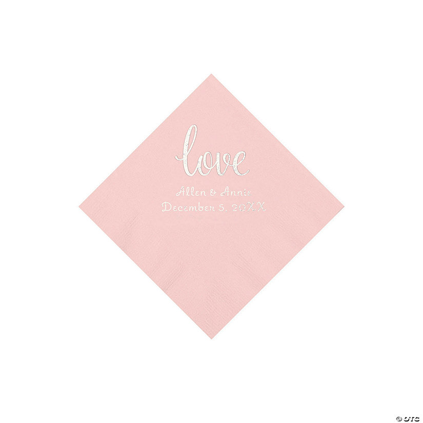 Pink Love Script Personalized Napkins with Silver Foil - Beverage Image Thumbnail