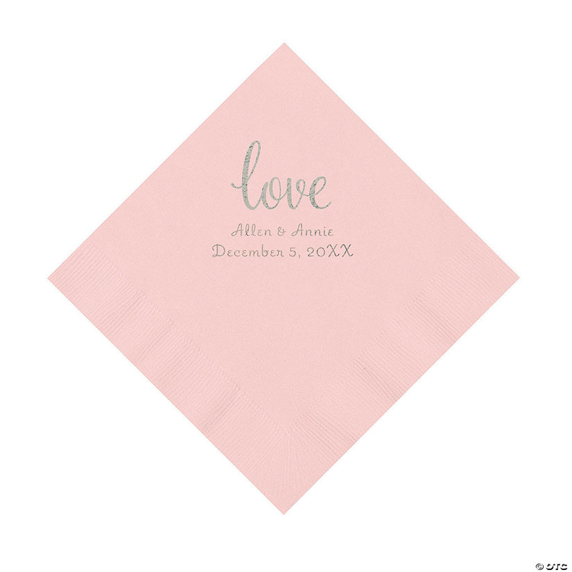 Pink Love Script Personalized Napkins with Silver Foil - Luncheon Image