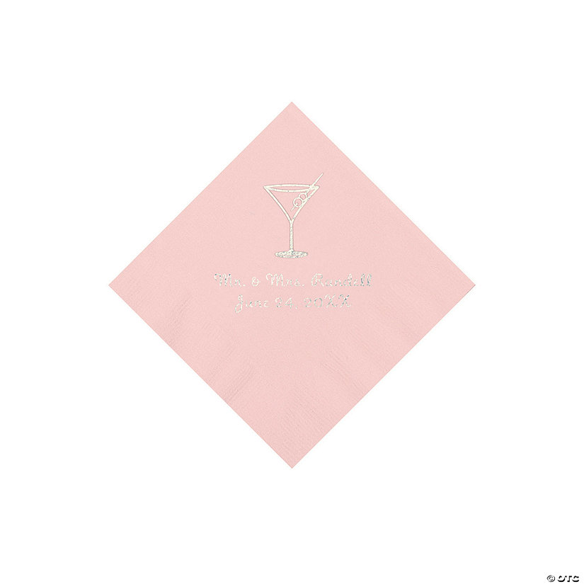 Pink Martini Glass Personalized Napkins with Silver Foil - Beverage Image Thumbnail
