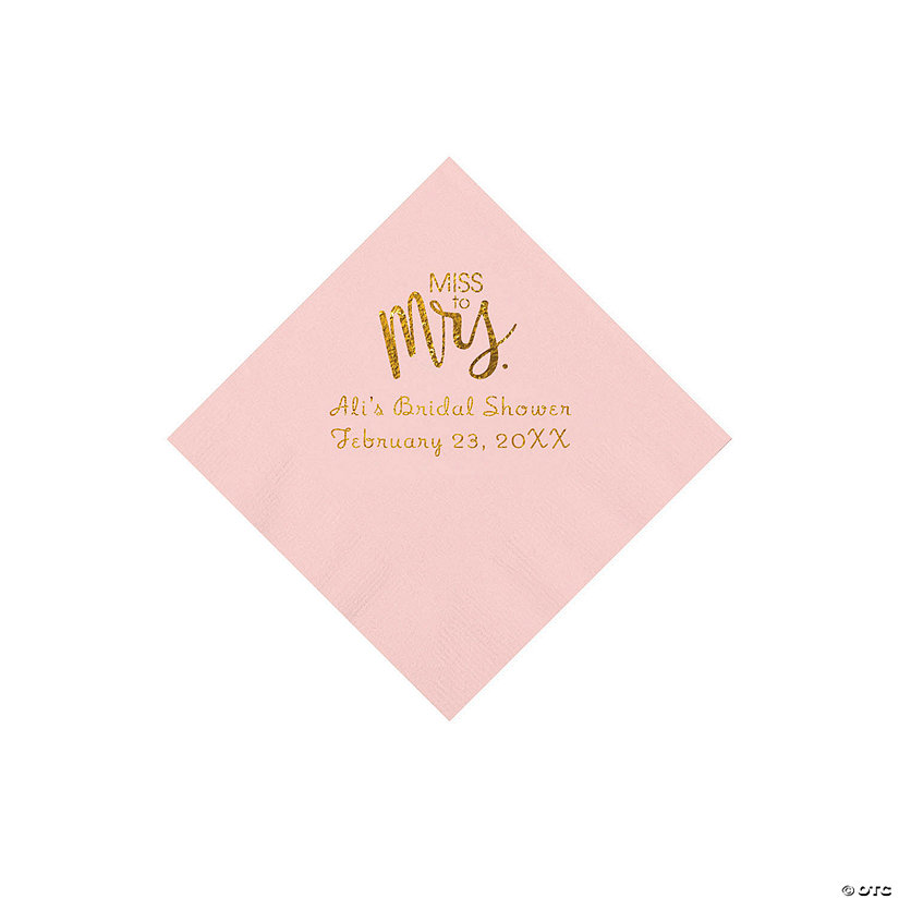 Pink Miss to Mrs. Personalized Napkins with Gold Foil - Beverage Image Thumbnail