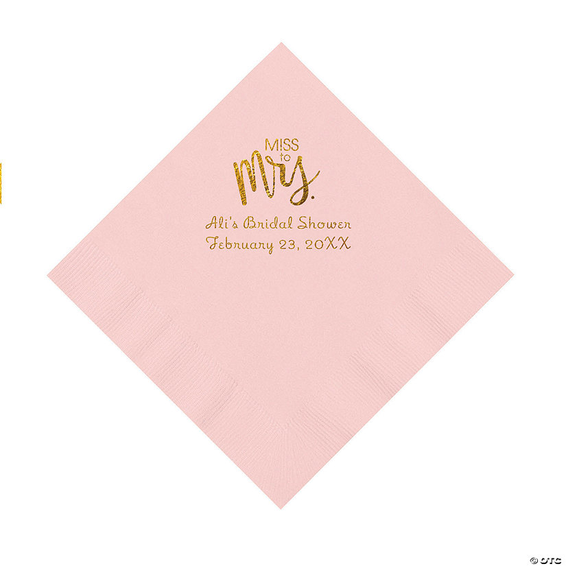 Pink Miss to Mrs. Personalized Napkins with Gold Foil - Luncheon Image Thumbnail