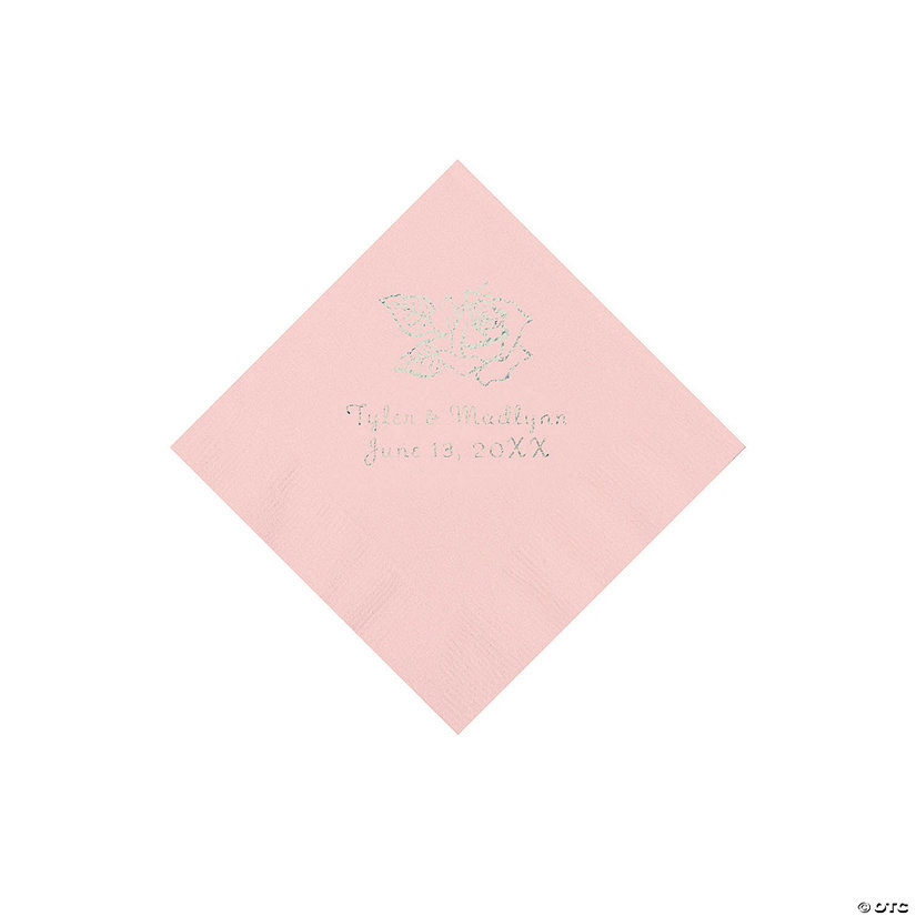 Pink Rose Personalized Napkins - 50 Pc. Beverage Image