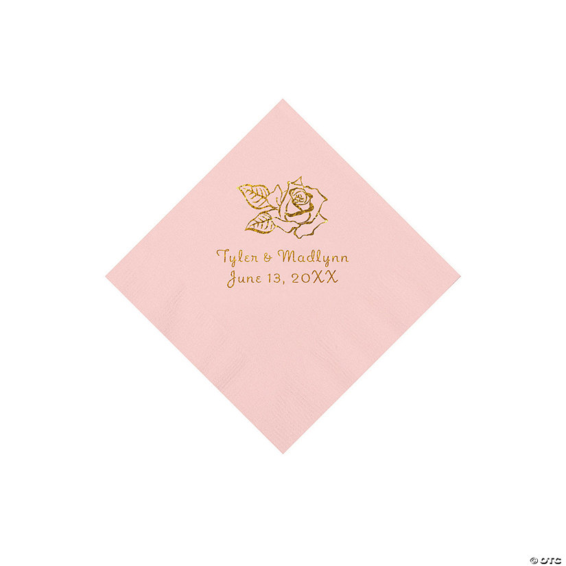Pink Rose Personalized Napkins with Gold Foil - 50 Pc. Beverage Image