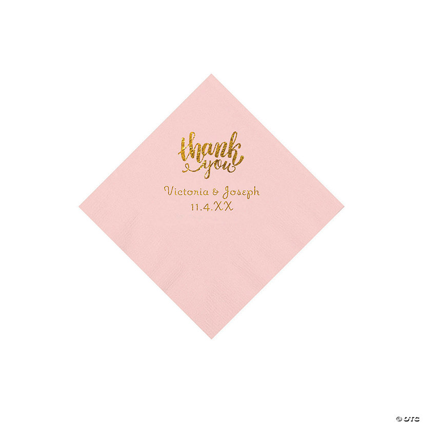 Pink Thank You Personalized Napkins with Gold Foil - Beverage Image Thumbnail