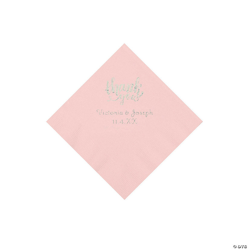 Pink Thank You Personalized Napkins with Silver Foil - Beverage Image Thumbnail