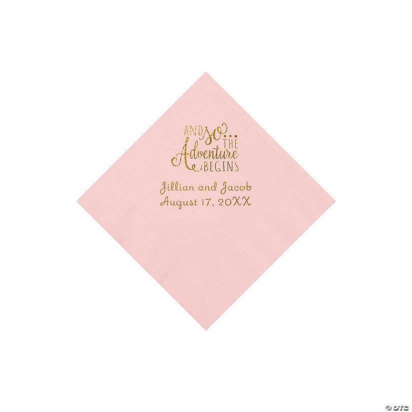 Pink The Adventure Begins Personalized Napkins with Gold Foil - Beverage Image Thumbnail