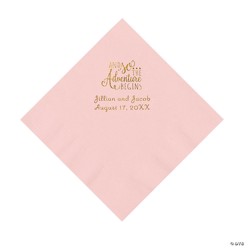 Pink The Adventure Begins Personalized Napkins with Gold Foil - Luncheon Image Thumbnail