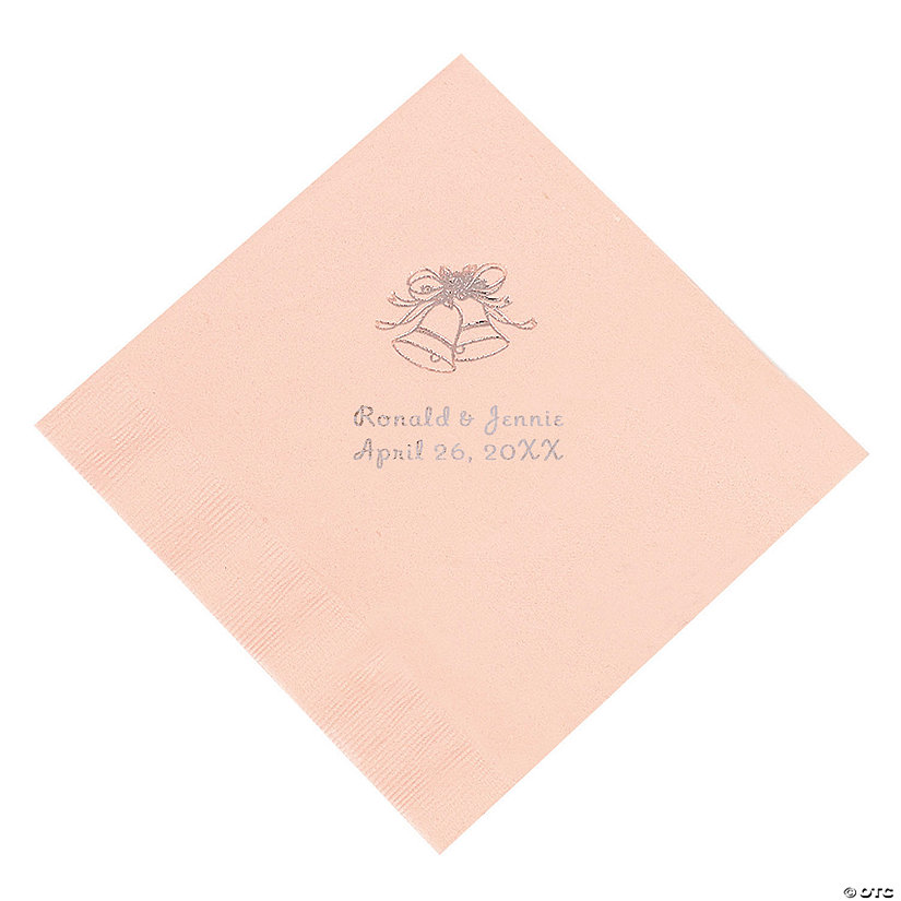 Pink Wedding Bell Personalized Napkins with Silver Foil - Beverage Image Thumbnail
