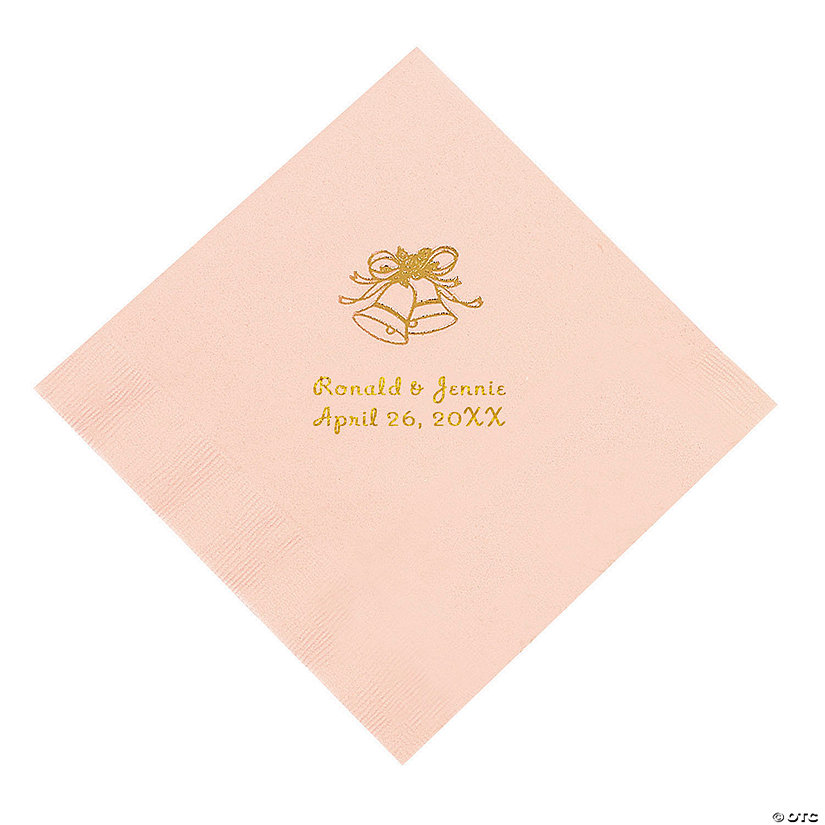 Pink Wedding Bells Personalized Napkins with Gold Foil - Beverage Image Thumbnail