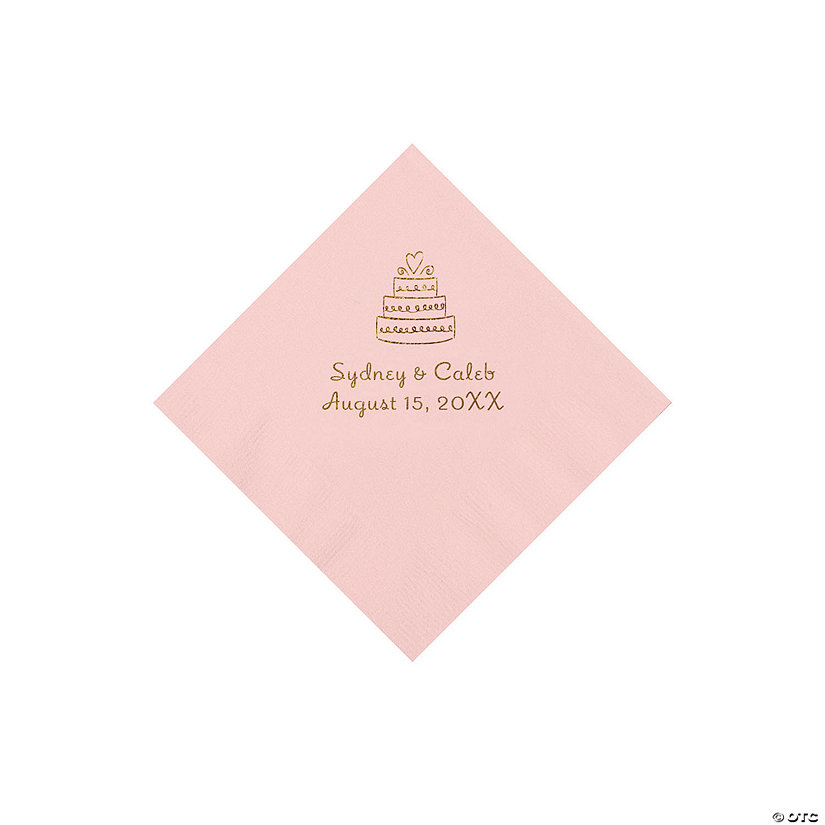 Pink Wedding Cake Personalized Napkins with Gold Foil - 50 Pc. Beverage Image Thumbnail