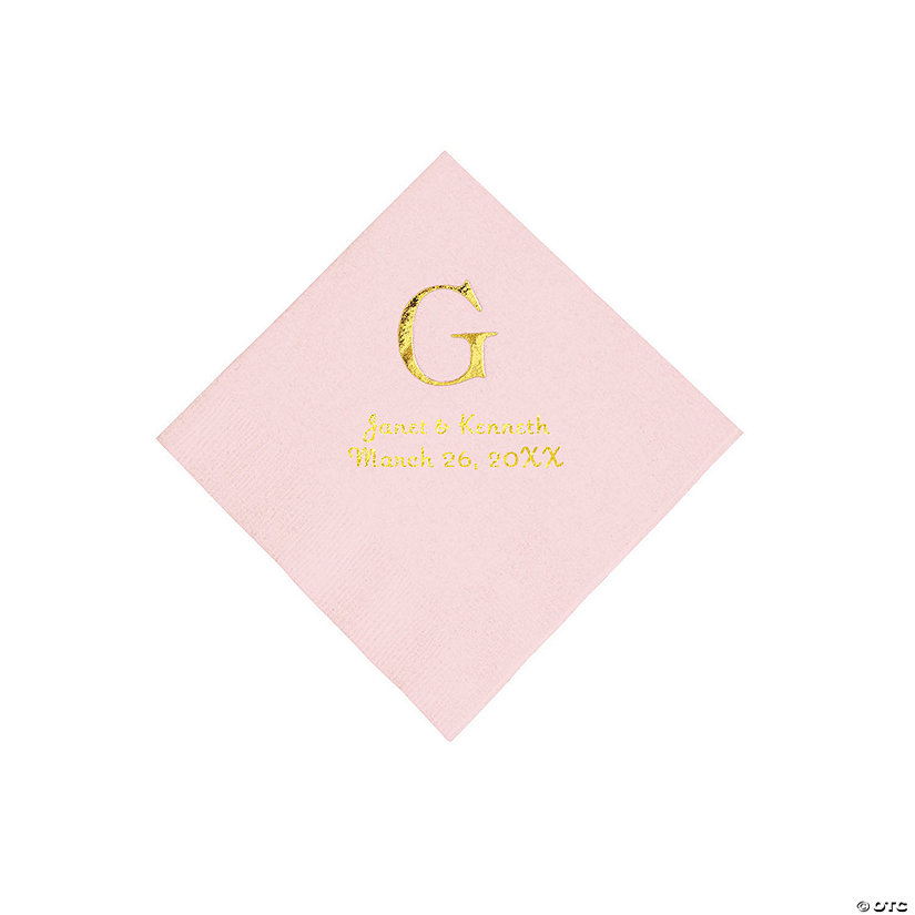 Pink Wedding Monogram Personalized Napkins with Gold Foil - Beverage Image Thumbnail