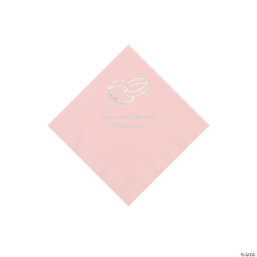 Pink Wedding Ring Personalized Napkins - 50 Pc. Beverage Image