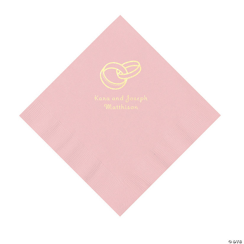 Pink Wedding Ring Personalized Napkins with Gold Foil - 50 Pc. Luncheon Image