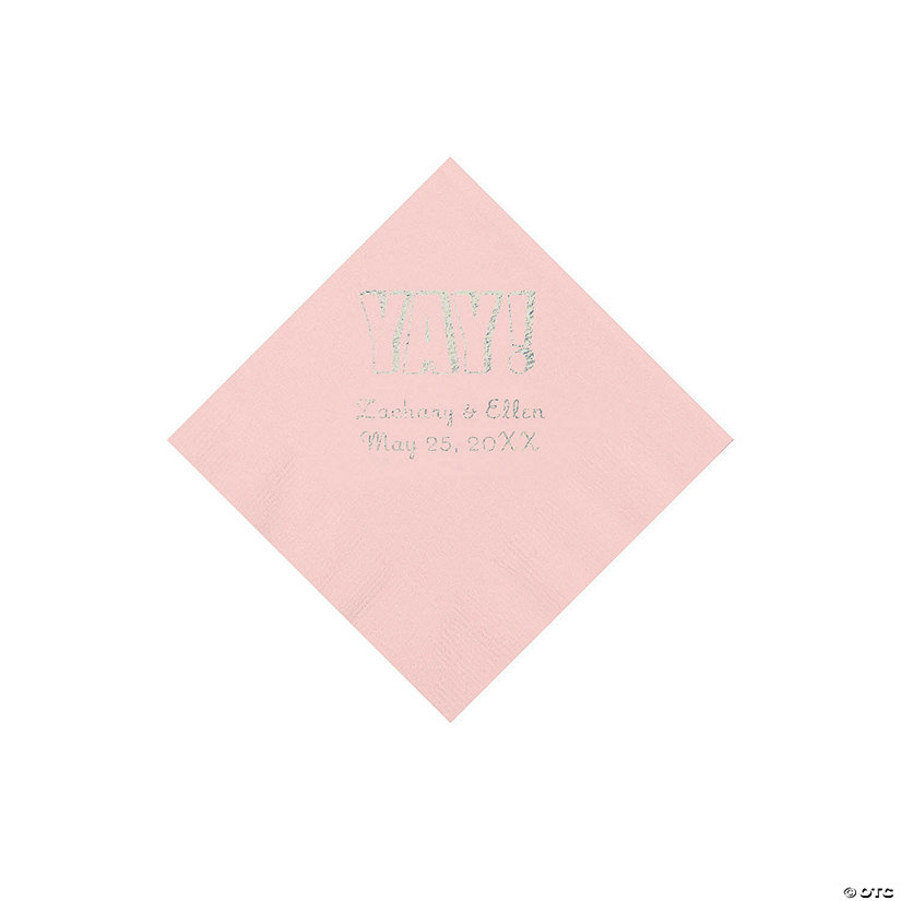 Pink Yay Personalized Napkins with Silver Foil - Beverage Image Thumbnail