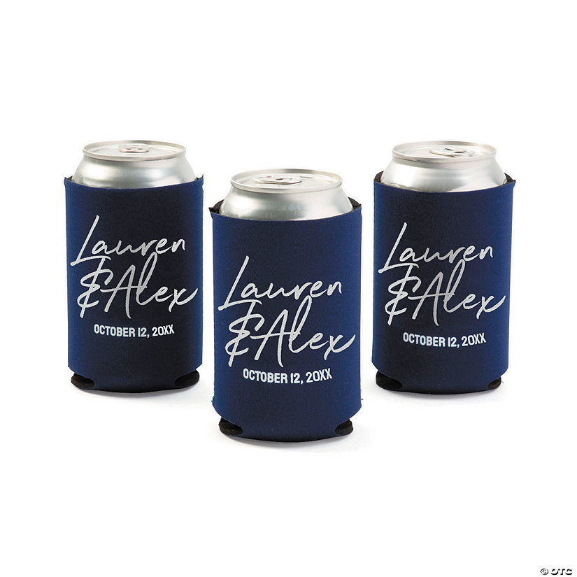 Premium Personalized Navy Blue Can Coolers - 48 Pc. Image