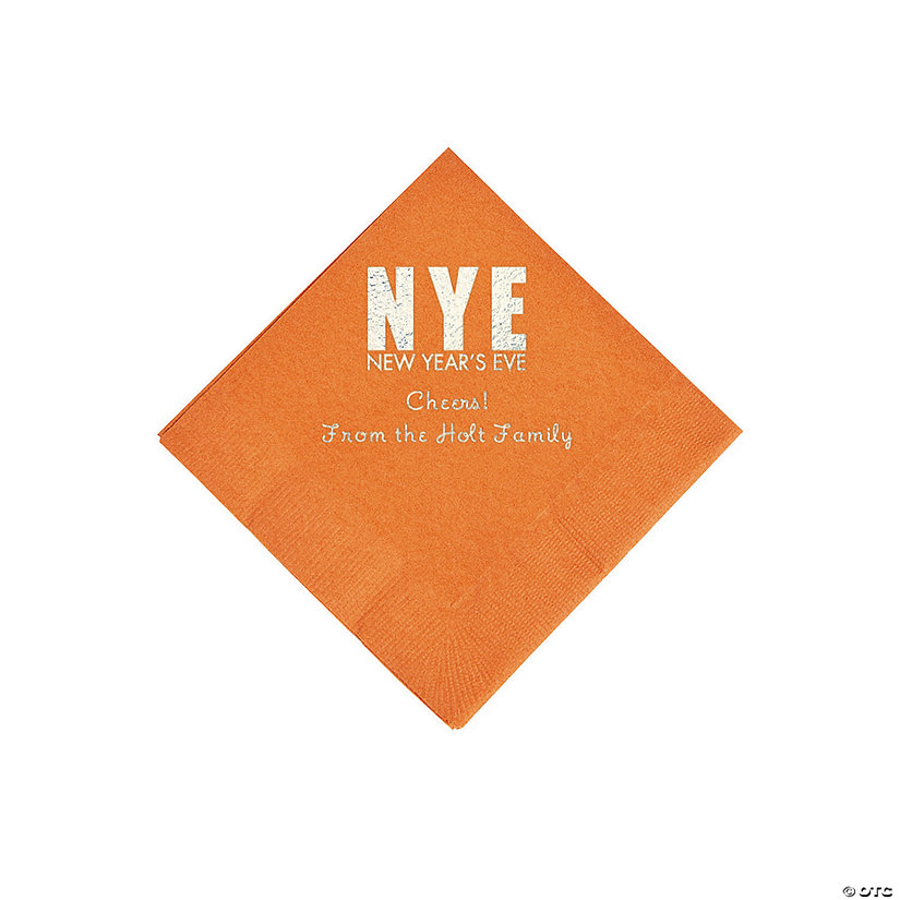 Pumpkin New Year&#8217;s Eve Personalized Napkins with Silver Foil - Beverage Image Thumbnail
