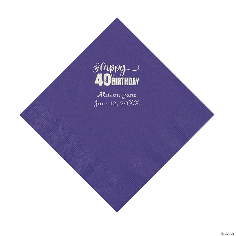 Purple 40th Birthday Personalized Napkins with Silver Foil - 50 Pc. Luncheon Image Thumbnail