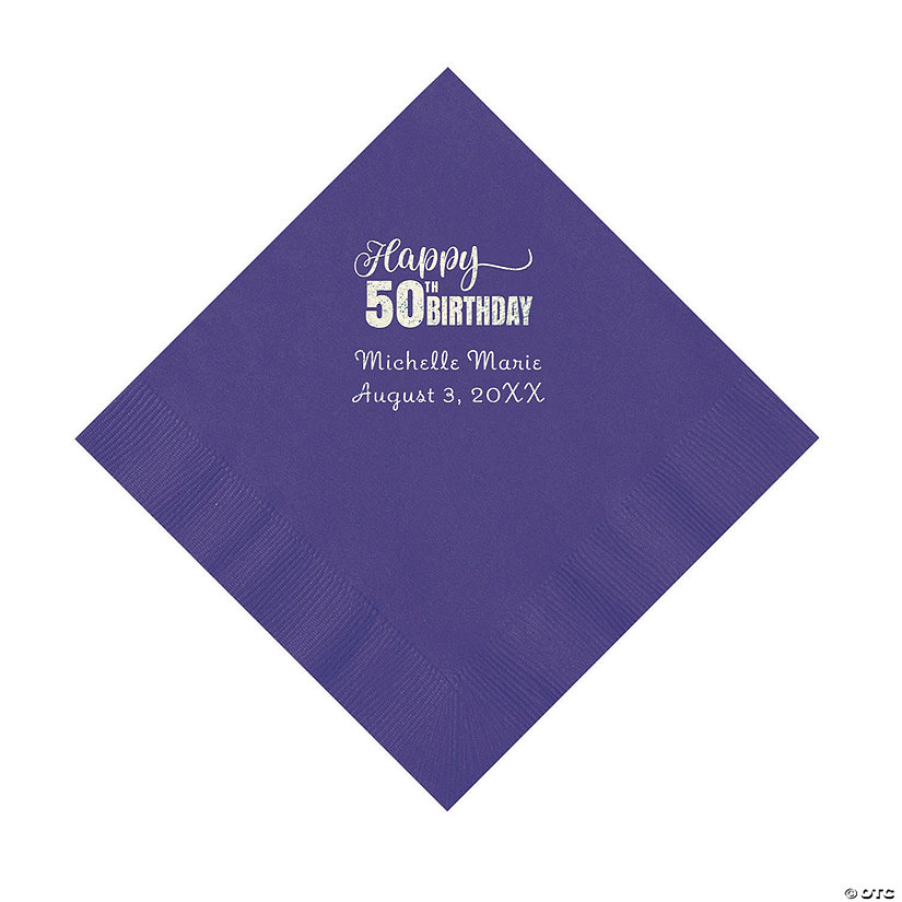 Purple 50th Birthday Personalized Napkins with Silver Foil - 50 Pc. Luncheon Image Thumbnail