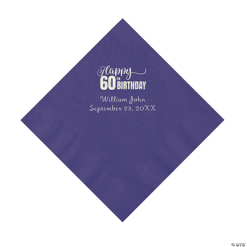 Purple 60th Birthday Personalized Napkins with Silver Foil - 50 Pc. Luncheon Image