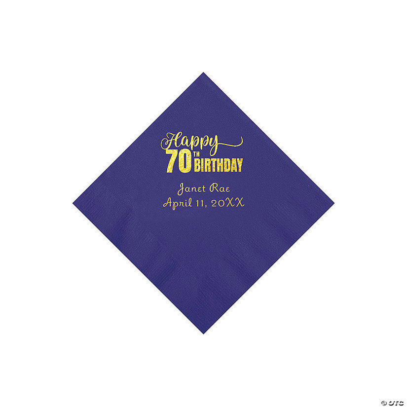 Purple 70th Birthday Personalized Napkins with Gold Foil - 50 Pc. Beverage Image Thumbnail