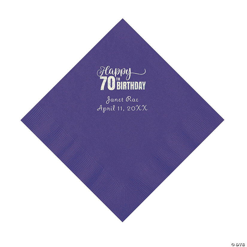Purple 70th Birthday Personalized Napkins with Silver Foil - 50 Pc. Luncheon Image Thumbnail