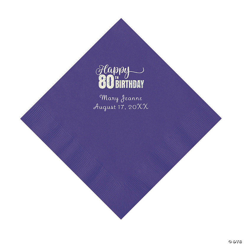 Purple 80th Birthday Personalized Napkins with Silver Foil - 50 Pc. Luncheon Image Thumbnail