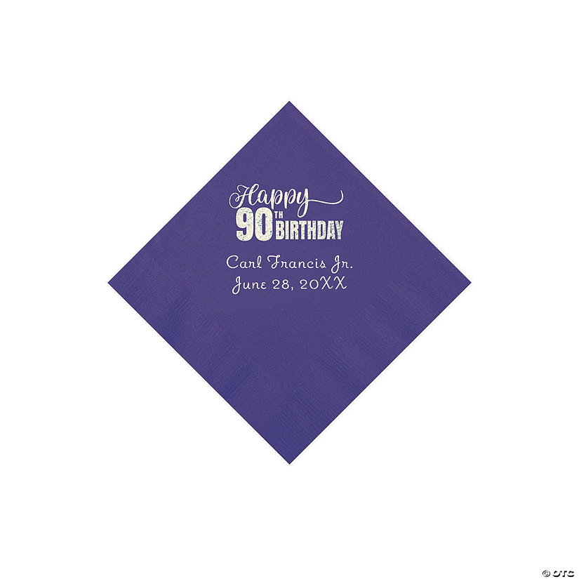 Purple 90th Birthday Personalized Napkins with Silver Foil - 50 Pc. Beverage Image Thumbnail