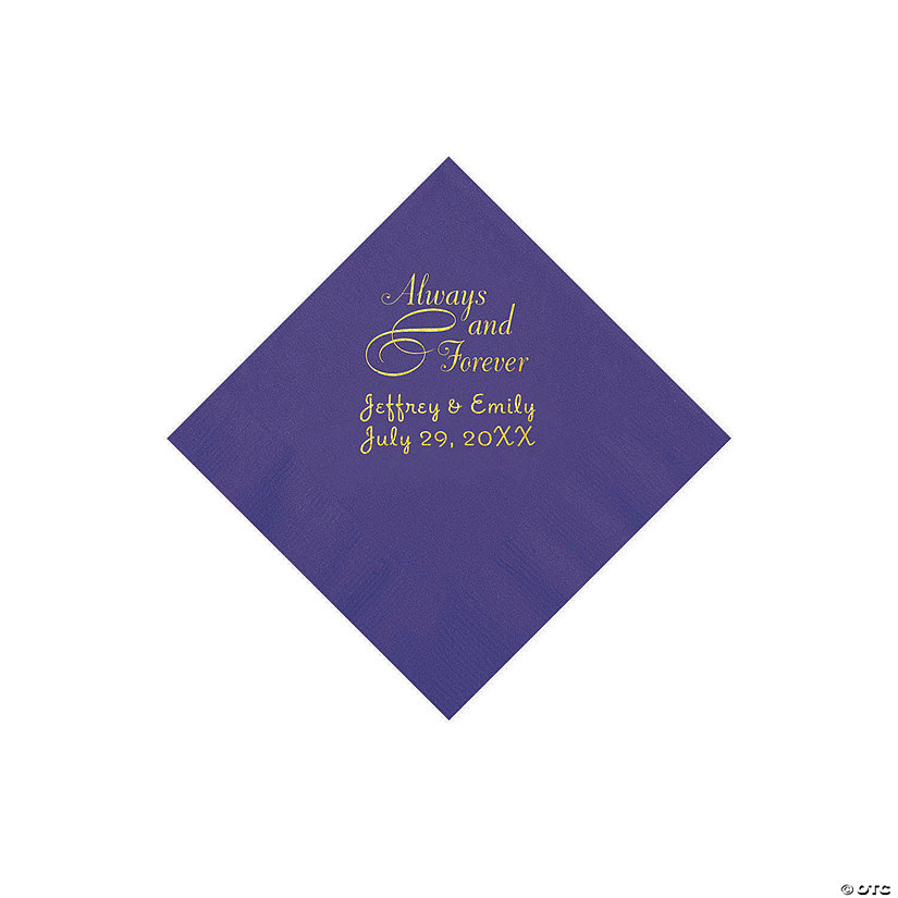 Purple Always & Forever Personalized Napkins with Gold Foil - Beverage Image Thumbnail