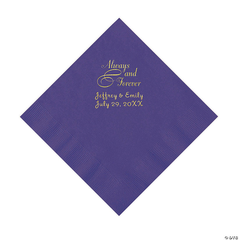Purple Always & Forever Personalized Napkins with Gold Foil - Luncheon Image Thumbnail