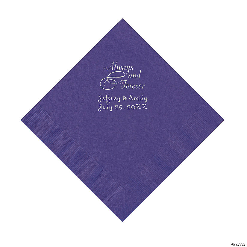 Purple Always & Forever Personalized Napkins with Silver Foil - Luncheon Image Thumbnail